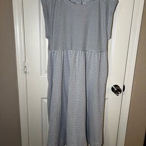 Maeve Everyday Midi Dress in Black and White Striped Cotton Blend